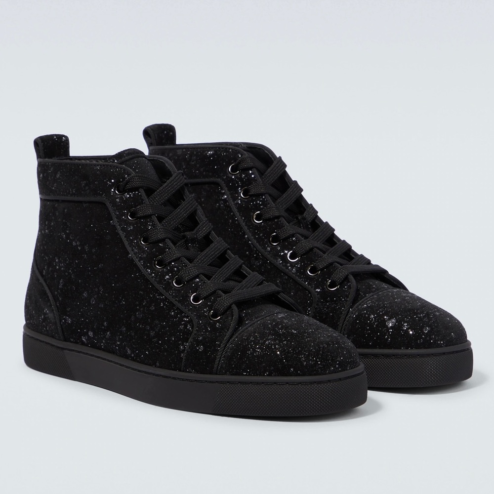 New Size 44 Christian Louboutin Louis Orlato Flat Sneakers Black Silver - Picture 1 of 14